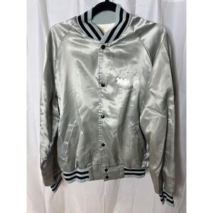 Walls Stagecoach Ballroom Fort Worth Texas Silver Gray Satin Bomber Jacket L